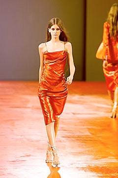 fitted red silk midi dress