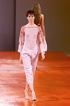 pink silk long-sleeve off-shoulder fitted embroidered top