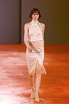 beige silk fitted halter dress