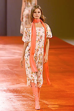 floral midi dress with orange scarf