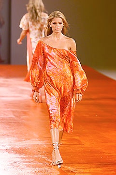 relaxed orange silk off-shoulder dress