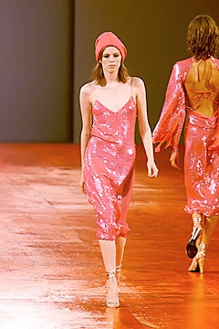 pink sequin sleeveless v-neck fitted draped shiny dress