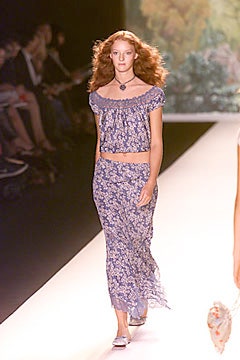 blue floral cropped top and maxi skirt