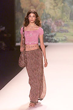 pink crop-top with brown maxi skirt
