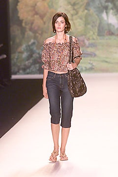 multi-colored off-shoulder top with denim pants