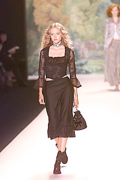 black silk fitted top and skirt