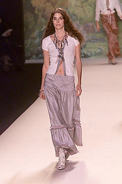 white fitted top gray tiered skirt