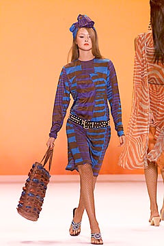 blue and purple printed midi dress