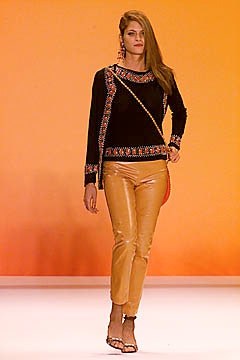 beige leather fitted straight-leg shiny pants