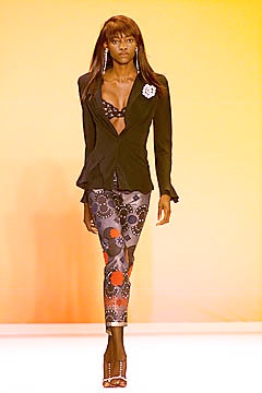 black fitted blazer with printed pants