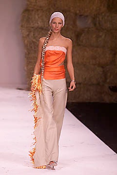 orange strapless fitted ruffled top