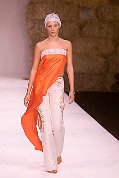 orange strapless fitted draped top