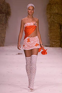 orange cotton strapless fitted flared mini dress