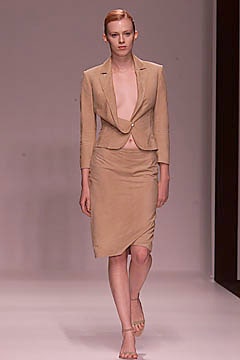beige tailored blazer and skirt