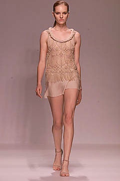 beige silk sleeveless high-neck fitted fringed embroidered top