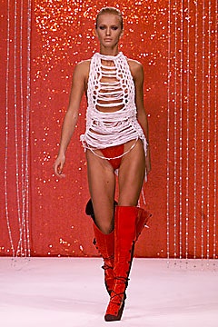 white fringed top red bikini boots