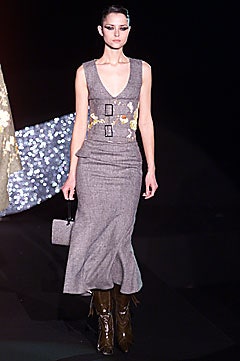 gray wool sleeveless v-neck fitted flared midi dress