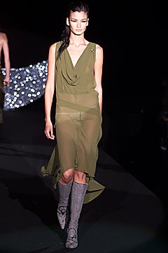 green silk relaxed dress with gray socks