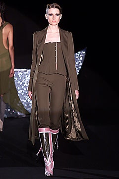 brown silk fitted coat and bustier