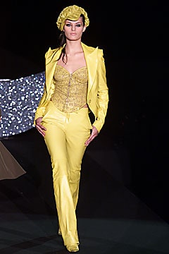 yellow satin suit with corset