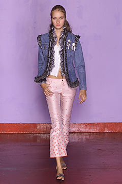 blue denim jacket with ruffles
