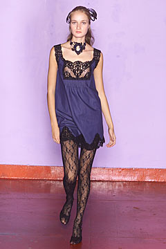 blue lace dress with black tights
