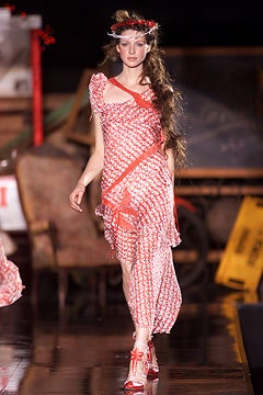 red and white ruffled midi dress