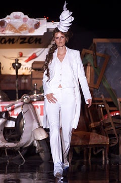white tailored suit with hat