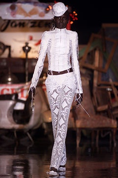 fitted white embroidered top and pants