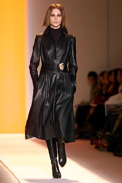 black leather fitted coat and boots