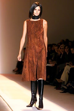 brown suede midi dress with black boots