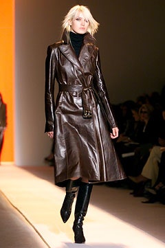 brown leather belted coat