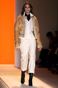 brown leather jacket with white shirt