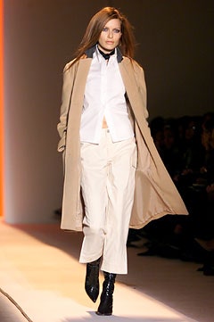 beige coat white shirt cargo pants