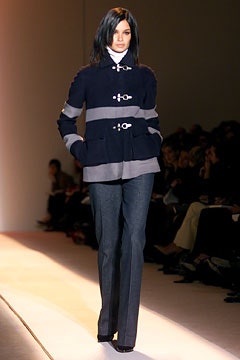 navy wool fitted jacket with gray pants