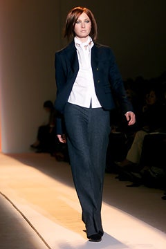 black blazer white shirt gray pants