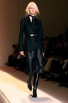 black tailored blazer with leather skirt