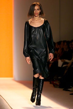 black leather midi dress and boots