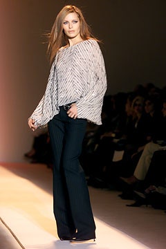 striped silk top with flared pants