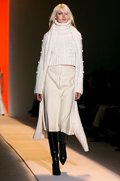 white cropped sweater beige midi skirt