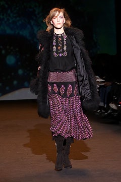 black embroidered midi dress with fur coat