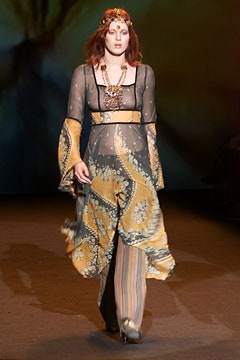yellow silk long-sleeve v-neck fitted flared printed dress