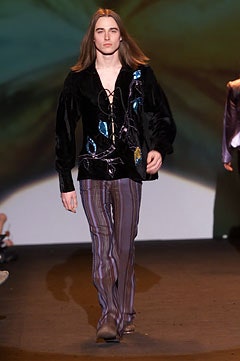 black velvet embroidered shirt with striped pants
