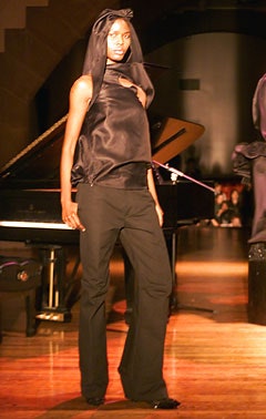 black silk fitted top and pants