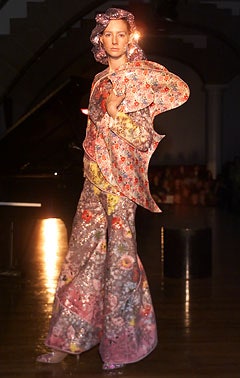 pink floral layered top and flared pants