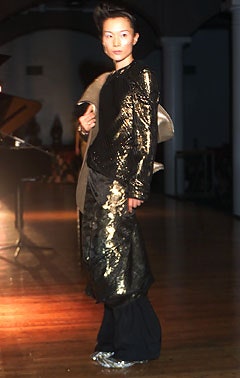 black silk long-sleeve v-neck fitted draped layered dress