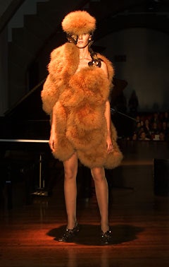 orange fur sleeveless relaxed layered mini dress