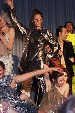 metallic silver suit and dress