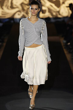 gray fitted top with white tiered skirt
