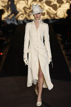 white silk fitted dress with hat